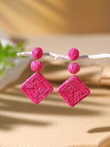 1 paio di orecchini pendenti a cerchio in stile bohémien con pendente in rafia, orecchini a goccia perfetti per le vacanze al mare