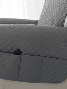 1件裝 絎縫躺椅套 純色單人沙發椅套 防滑通用防貓抓沙發套 - 深灰色 - 查看 5