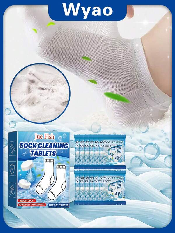 Jue-Fish 24/20/12/1pc Socks Cleaning Effervescent Tablets Are Suitable For Deodorizing, Gently Removing Stubborn Substances, Leaving Fragrance After Washing, Cleaning White Socks, Cleaning Socks, Yellow Stains, Gentle Cleaning, Decontamination, Multi-Functional Cleaning Tablets, Gifts For Family And Friends (New And Old Models Are Sent Randomly)