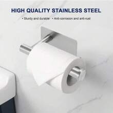 1pc Stainless Steel Wall Mounted Bathroom Tissue Holder With No-Drill Installation, Roll Paper Rack
