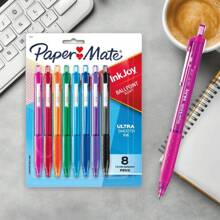 Paper Mate Ink Joy 300RT 8pk Ballpoint Pens 1.0mm Multicolored: Retractable, Quick Drying, Rubber Grip, Colorful Ink
