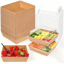 15/30/50 件纸质熟食盒，带透明盖，纸质烘焙盒，甜点盒，棕色方形甜点容器，烘焙盒，一次性食品容器，蛋糕盒，用于甜点三明治蛋糕饼干婚礼生日派对露营野餐 - 彩色 - 查看 8