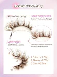 Rikuaild 5 Pairs Brown Cat Eye False Eyelashes, Transparent Band Fox Eye Fake Lashes, Brown Faux Mink Lashes, Fluffy Criss-Cross Eyelash Extensions, Natural Look Lashes, Eyelash Extension Makeup - 眼尾拉長款 - 查看 3
