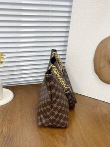 1个涤纶鹿图案装饰大容量拉链单肩手提包，适合女性日常使用 - 咖啡 - 查看 8