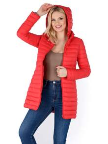Women's Puffer Jacket Quilted Lightweight Padding Hood Packable Bubble Coat - Red - View 3