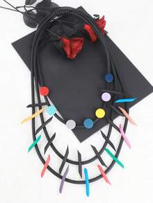 MARLIWOO 1pc Unique Exaggerate Gothic Multilayer Chain Pendant Necklace, Hipster Design - Colorful - View 3