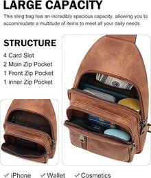 MASINTOR Sling Bag Women - Crossbody Bags Fanny Pack With Vegan Leather - Adjustable Sling Backack Travel Mocha Brown - Mocha Coffee - View 10