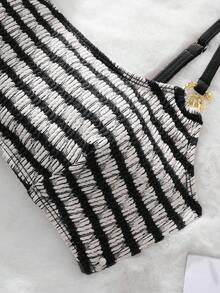 Cute Striped Sexy Bikini Swimsuit, Essential For Summer Beach Holiday - Black - View 5