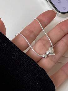 1 pieza de collar con colgante de plata de ley 925 con diseño de corazón y cuenta pequeña y redonda, accesorio de moda y adorable para uso diario y fiestas de mujeres