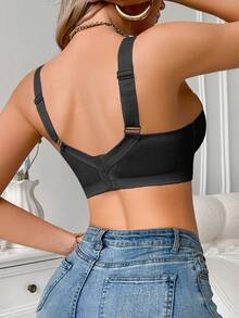 Black Lace Comfortable Pleated Versatile Women's Bra With Wide Straps, Suitable For All Seasons - Black - View 9