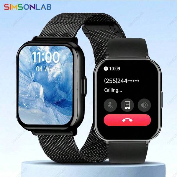 SIMSONLAB NEW Smart Watch Compatible With IOS/Android, 1ATM Waterproof Smart Watch Support Pedometer/Wireless Calling/Notification Alert, Fitness Tracker Support 100+ Sport Modes, AI Voice Assistant/Split Screen/Calculator, Stylish Smart Watch Support Customizable Dials, For Men & Women Birthday Gift