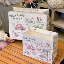 Sanrio 1 PIEZA Bolsa de regalo de papel kraft de gran capacidad con diseño de dibujos animados de Sanrio Katie Cat para decoración de cumpleaños u otras festividades. La bolsa de compras portátil puede presentar una impresión de color ligeramente desigual y unas pequeñas manchas, lo cual es normal en un producto de papel.