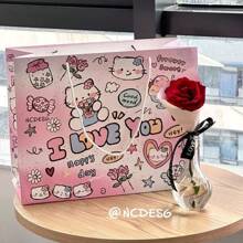 Sanrio 1 PIEZA Bolsa de regalo de papel kraft de gran capacidad con diseño de dibujos animados de Sanrio Katie Cat para decoración de cumpleaños u otras festividades. La bolsa de compras portátil puede presentar una impresión de color ligeramente desigual y unas pequeñas manchas, lo cual es normal en un producto de papel.