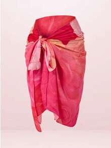 MADE IN TURKEY Patterned Knot Side Beach Cover Up – 75x140 Cm – Lightweight Printed Swim Sarong Wrap - Pink - View 4