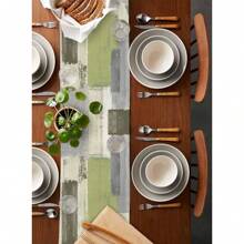 Green Grey Table Runner, Sage Green Grey Abstract Art Dining Table Decoration