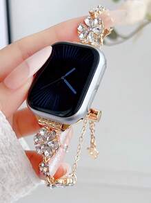 1pc Women's Colorful Crystal Flower Design Metal Strap Compatible With Apple Watch Band 38mm 40mm 41mm 42mm 44mm 45mm 49mm (S10 42 )Mm (S10 46)Mm ,Luxurious Shiny Rhinestones Fashionable Zinc Alloy Bracelet Strap Compatible With Iwatch Series Ultra/SE/S10/S9/8/7/6/5/4/3/2/1, Elegant Thanksgiving/Valentine's Day/Birthday Gift, Fashion Accessory