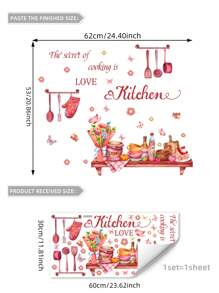1 pièce Sticker cuisine avec graphique de légumes et slogan, stickers, décalcomanie murale, décalcomanie en vinyle pour décorations de maison, articles de décoration pour le printemps rafraîchissant votre maison, autocollants de décoration Rama