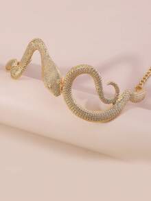 ZAA 蛇形锁骨链 夸张金属风格项链 立体蛇形个性项链 不对称复古项链 嘻哈配饰 - 金色 - 查看 5