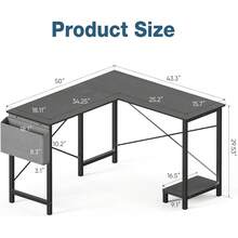 Shaped Desk Gaming Computer 50 Inch Reversible Corner Table PC Work Table For Writing Study Student With Wood Tabletop Metal Frame CPU Stand Side Bag For Home Office Small Place - màu đen - Xem 5