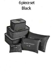 Ensemble de 6 pièces Sac de rangement à motif lettres, sac de rangement pour voyage en tissu moderne et simple, sac de rangement pour voyage, sac à maquillage, sac à maquillage, organisateur de vacances, boîte à maquillage grande capacité, brosse, vêtements, produits de soins de la peau, téléphone portable, pièces de monnaie, petits articles, multifonctionnel pour la famille, les cadeaux, les vacances et les festivals