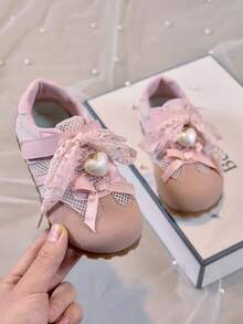 夏季儿童新款时尚凉鞋，透气网眼面料，防滑鞋底和鞋带，蝴蝶结，心形装饰设计，适合所有年龄段的儿童，儿童休闲，户外活动，家庭，更轻便舒适，带有可牢固固定的钩环设计 - 粉色 - 查看 2