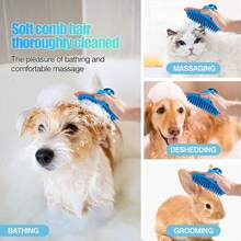 Set de 4 piezas para aseo de mascotas - Cepillo suave para desenredar y guantes de masaje, adecuado para mascotas de pelo corto y largo, herramientas de baño y desenredado (3 * azul + verde) - Azul - Ver 4