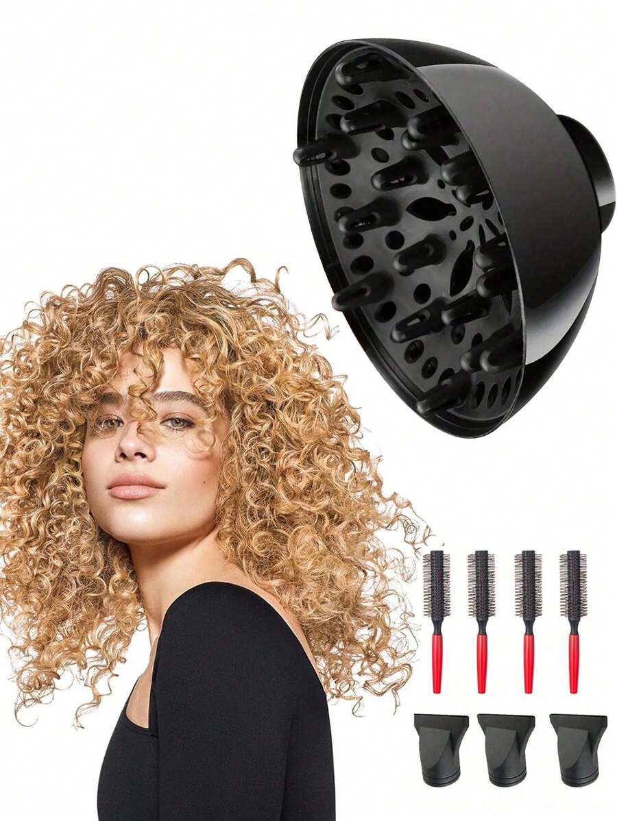 Difusor amigable para el viaje para cabello rizado/ondulado/rizado - Accesorios de secador de pelo de calidad de salón, herramienta volumizadora sin daño por calor | Difusor rizado para rizos naturales, peinado ligero, seguro para el hogar y los viajes, difusor de peinado reutilizable, juego de peine difusor rizador de boquilla para cabello ondulado (para diámetro de secador de pelo de 4.4-4.6 cm, óptimo 4.5 cm)