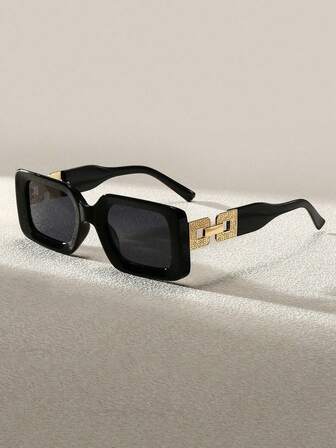 1 副女士 Y2K 大框黑色夏季海滩眼镜学院风开学季环绕式链条装饰