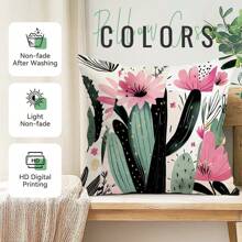 4pcs Cactus Printed Pillow Case Set - 45*45cm Peach Velvet Pillow Cover