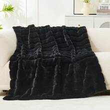 Local Delivery--Cozy Bliss Faux Fur Throw Blanket For Couch, Jacquard Fuzzy Plush Soft Thick Winter Throw Blanket For Sofa Bed Living Room Bedroom - Stripe - Black - View 1