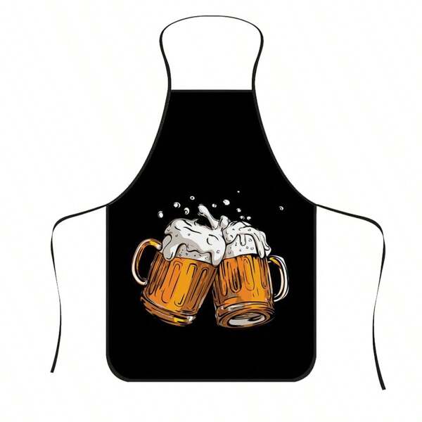 1pc Beer Print Apron, Durable Polyester Material, Suitable For Cooking, Barbeque, Gardening, Painting, Unisex Design, Indoor And Outdoor Use