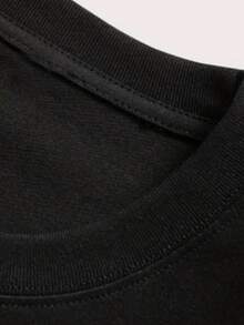 Men's Printed T-Shirt, Men's 220g New Summer Casual Round Neck Cotton Short Sleeve T-Shirt Couple Style - 黑色 - 查看 3