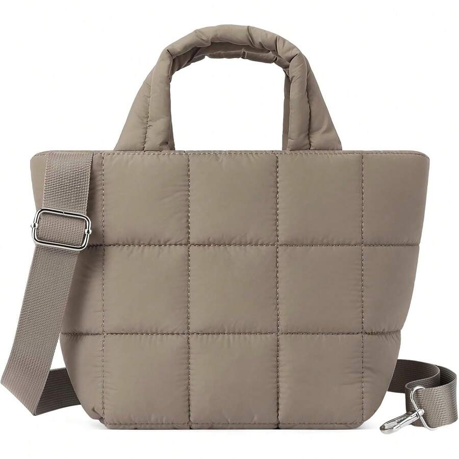 Quilted Puffer Crossbody Handbag - Small Women's Puffy Tote Bag With Padded Grid - Black - View 1