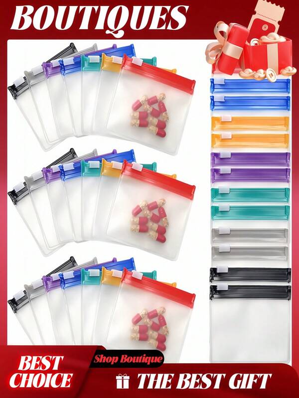 30PCS Portable MedicationOrganizer,MedicineStorageBags,Translucent Medication Holder, Travel Medicine Bags, Reusable Zipper Medicine Bags Set With Slide Lock For Organizing Pills And Small Ltems, Travel Essentials.