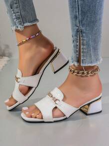 Women's Fashionable Chain Decor High Heel Sandals, Versatile Summer Slippers