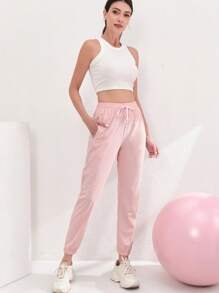 Lightweight Letter Print Women's Sports Shorts, Running Shorts With Drawstring Waistband, Fitness Ice Silk Pants - Nylon And Spandex - Women's Pants - Suitable For Running, Fitness And Sports - Perfect Gift For Fitness Enthusiasts