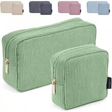 MAGEFY Bolsa de Maquillaje para Monedero Bolsa de Cosméticos Pana Linda Bolsa de Cosméticos para Mujer - Pequeño+Grande-Verde-2pcs - Ver 13