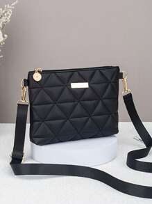 Bolso de hombro diagonal cruzado de una sola correa con cadena metálica y textura de trenzado de rombos para mujer