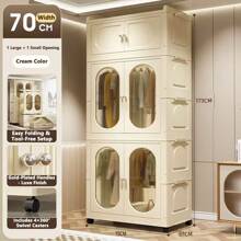 5/4/3/2/1 Layer Simple Wardrobe Clothes Storage Cabinet Closet, Foldable Home Use Garment Rack For Kids Bedroom, Rental Units Without Installation