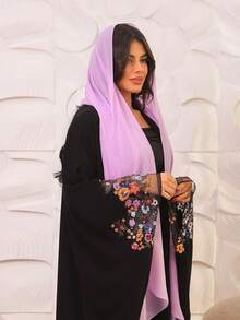 Hafizah Áo khoác cardigan dài mới cho phụ nữ Hồi giáo, áo choàng hở phía trước, thiết kế thêu hoa, áo choàng đen thanh lịch, phù hợp cho mùa xuân và mùa hè - màu đen - Xem 5