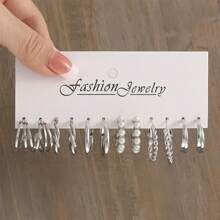 Conjunto de 48 piezas de Aros de metal minimalistas de estilo Ins de moda para mujeres, que incluyen diseños cuadrados, geométricos, de corazón y de perlas