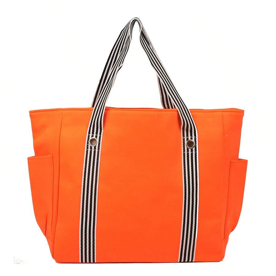 Unibella Algodón Suave Bolsa Tote Grande Casual – Clásica, Lavable y Segura para Playa o Diario - Naranja - Ver 1