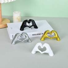 家居装饰爱心手指雕像，现代银色心形手雕塑，客厅卧室置物架咖啡桌中心装饰，女性婚礼礼物 - 彩色 - 查看 3