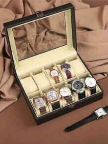 1 件皮革手表展示盒，手表收纳盒，大容量珠宝展示盒，带锁机械表架，高端家居收纳盒