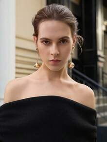 1pair European & American Style Metallic Statement Long Tassel Earrings With Big Ball Design, Fashionable And Personalized Ear Jewelry Winter Gifts - Long Size Ball - View 2