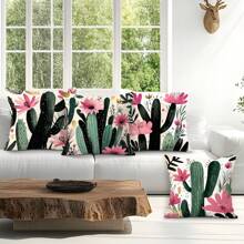 4pcs Cactus Printed Pillow Case Set - 45*45cm Peach Velvet Pillow Cover