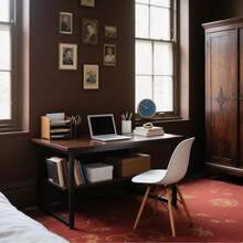 1pcs Compact Desk 80x40x70cm | Computer Table W/ Foot Rest | Home Office & Garden Use, Quick Assembly - Brown - View 1