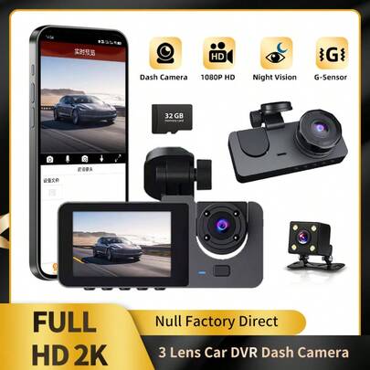 Null 行车记录仪前后摄像头，汽车行车记录仪，行车记录仪前后摄像头，包含 150 MAh 锂离子电池，高清 1080P DVR 汽车仪表盘摄像头，带 32GB SD 卡 64GB SD 卡，行车记录仪，带循环录制功能，2 英寸显示屏，IPTV 抛光