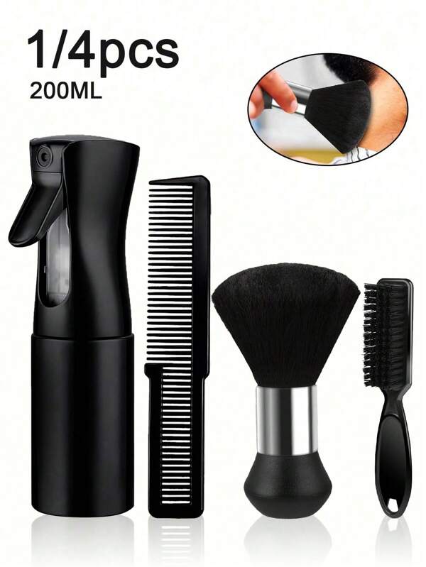 4 piezas/1 Juego de aseo profesional de peluquería - Incluye peine de estilo resistente al calor, cepillo de limpieza para recortadora de barba, cepillo de cerdas de nailon suaves para barba y espolvoreador de cuello - Herramientas esenciales para cortar el cabello para peluqueros y uso doméstico