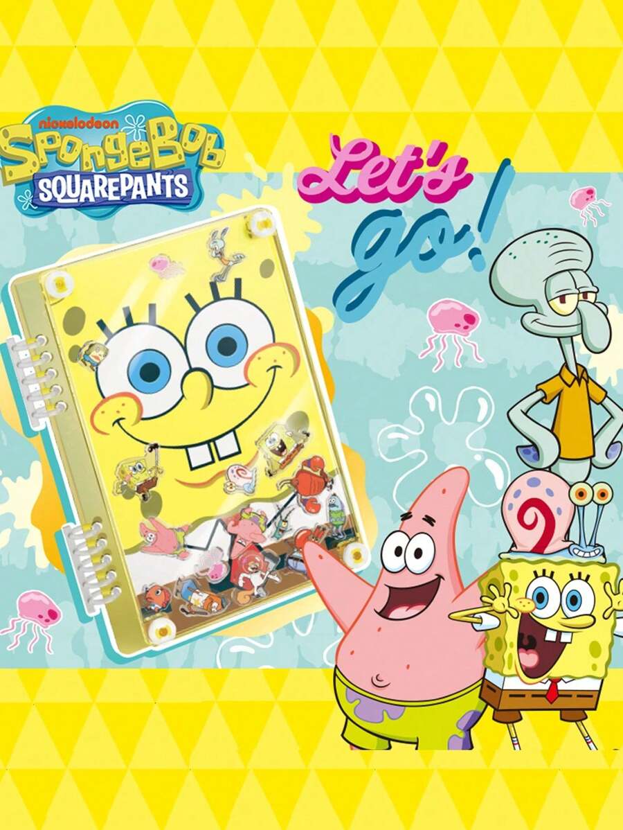 Nickelodeon 1 buc SpongeBob SquarePants, caiet spiralat reutilizabil, licențiat oficial, DIY, Patrick Star, Squidward, planificator de proiecte, jurnal, planificator de economisire a banilor, autocolant, carte, pagini linite, acrilice, copertă creativă cu desene animate, durabil, must-have pentru colecționari, cadouri de Crăciun, petrecere de ziua de naștere